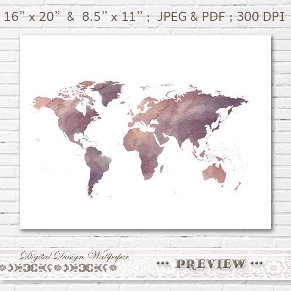 Watercolor World Mapworld Map Watercolorprintable Watercolor - Etsy