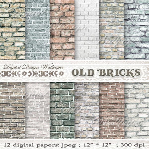 COMMERCIAL USE,Brick Wallpaper,Digital Paper Brick,White Brick Paper,Digital Paper Pack,Distressed Brick Background,Photo Background,