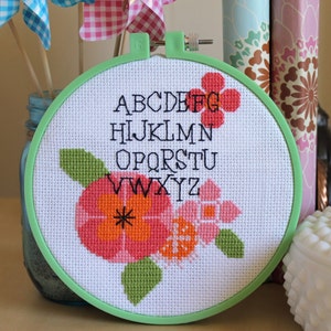 Digital Modern Counted Cross Stitch Modern Flower Alphabet Sampler Instant Download PDF Pattern image 1