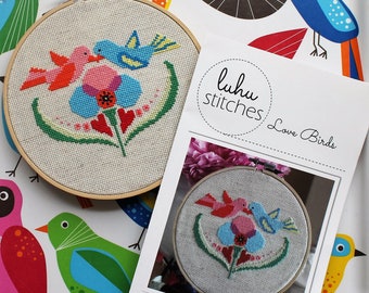 Modern Cross Stitch Pattern Love Birds - Print Version - Luhu Stitches