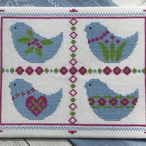 Digital Counted Cross Stitch Pattern - Blue Bird Sampler - Instant Download PDF