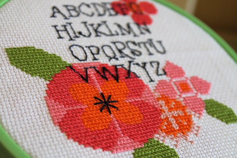 Digital Modern Counted Cross Stitch Modern Flower Alphabet Sampler Instant Download PDF Pattern image 2