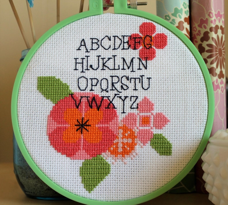 Digital Modern Counted Cross Stitch Modern Flower Alphabet Sampler Instant Download PDF Pattern image 5