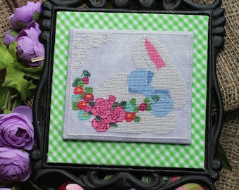 Digital Counted Cross Stitch - Blue Bow Bunny - PDF Instant Download