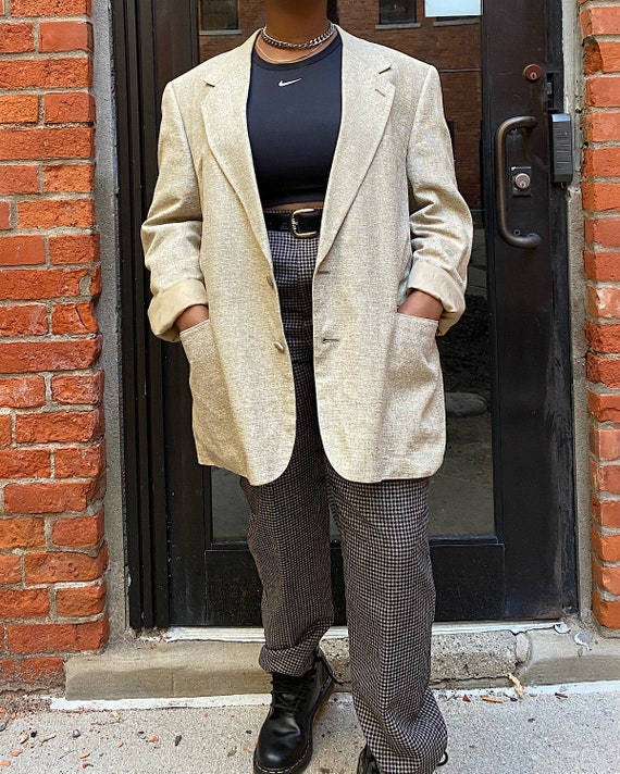 Vintage Oversized Silk Tan Blazer - Burt Pulitzer