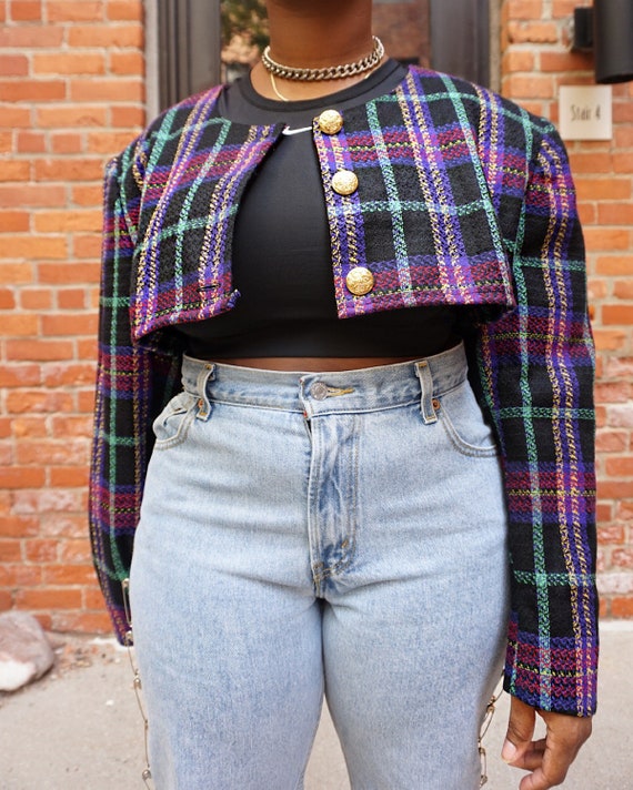 Vintage Plaid Crop Blazer