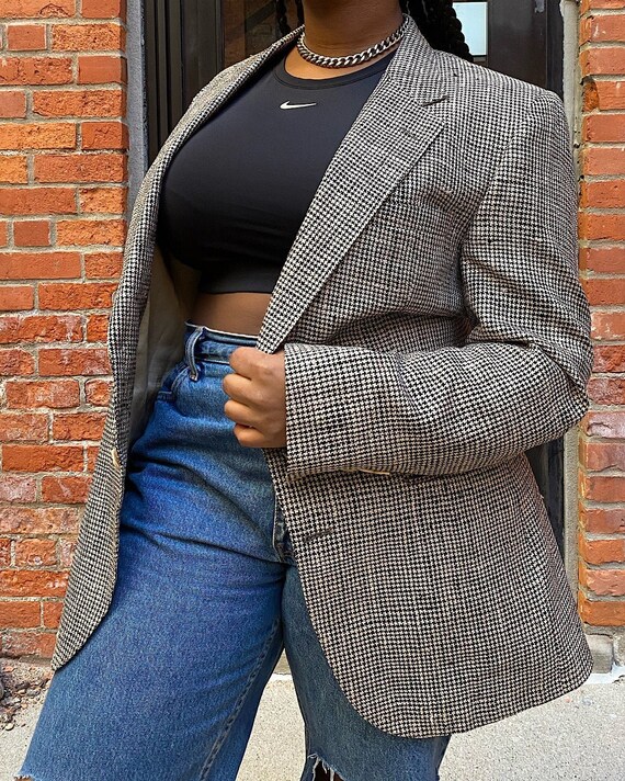 Vintage Oversized Saks Houndstooth Blazer - Saks O