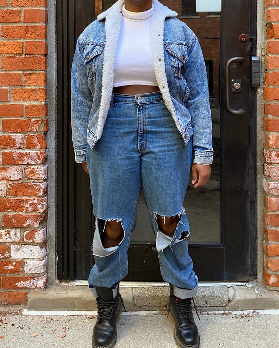 Vintage Levis Acid Wash Sherpa Denim Jacket Size X
