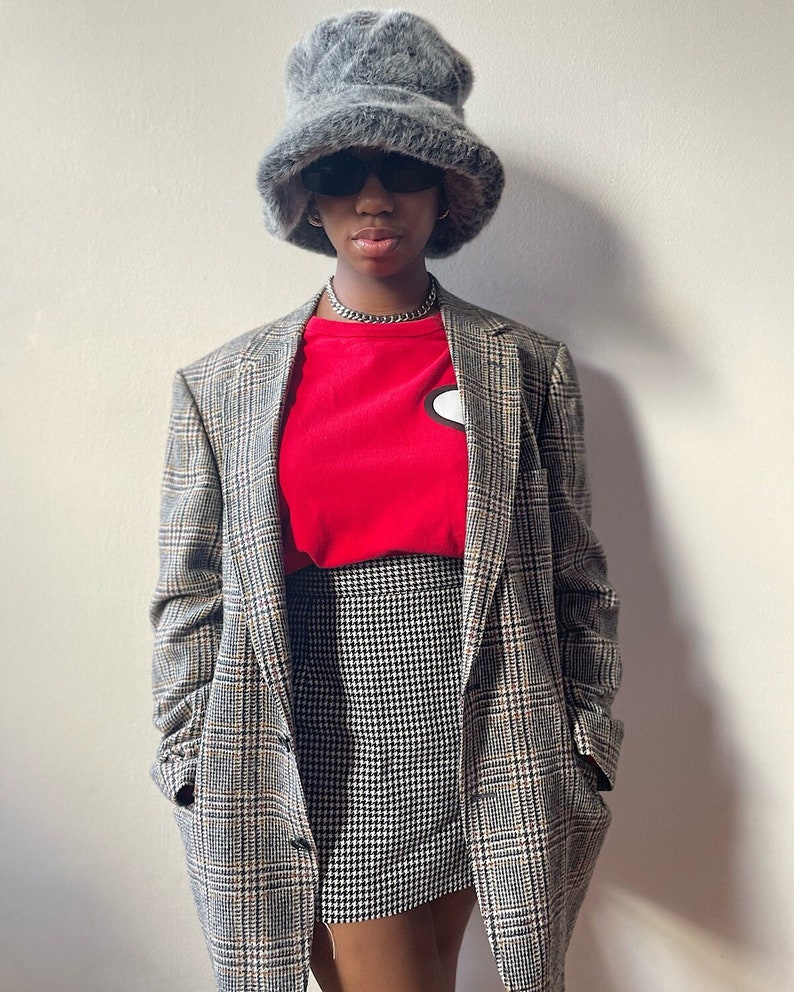 Vintage Faux Fur Bucket Hat Grey Plush 