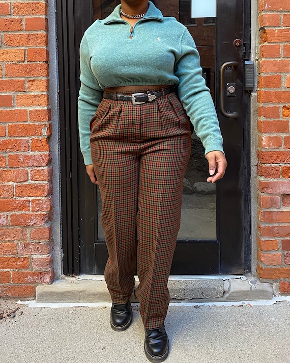 Vintage 80s Plaid Trousers (28) - Field Manor Plai