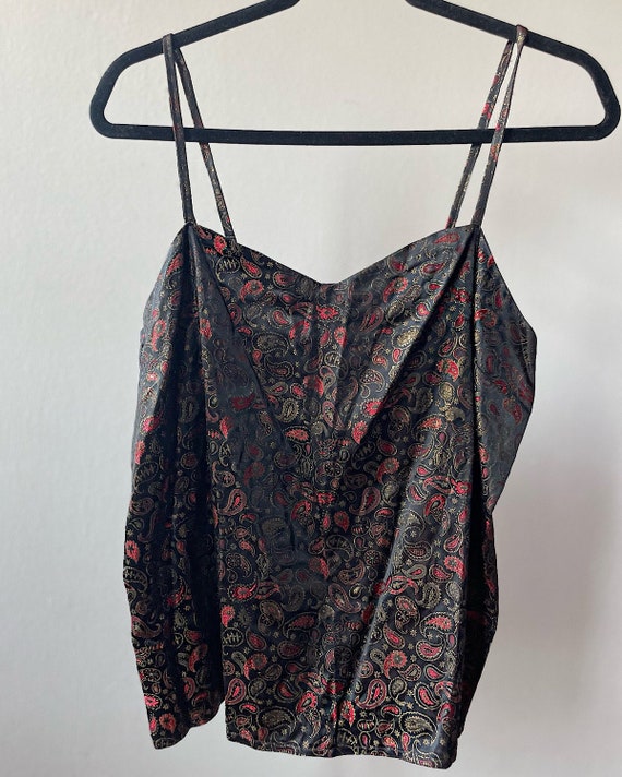 Vintage Paisley Print Tank Top (L) - Spaghetti Str