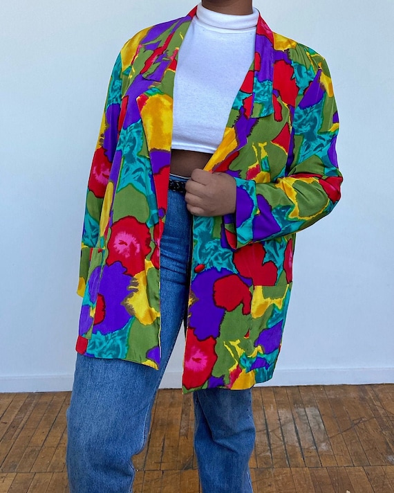 Vintage Oversized 80s Multi-Color Blazer - Oversiz