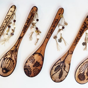 Witches Wooden Spoon, Kitchen Witch, Green Witch, Witchy Home Decor, Witchy Gift, WitchCraft, Pyrography Wooden Spoon, Altar Tools