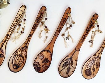 Witches Wooden Spoon, Kitchen Witch, Green Witch, Witchy Home Decor, Witchy Gift, WitchCraft, Pyrography Wooden Spoon, Altar Tools
