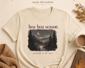 Moody Fall Shirt, Hoa Hoa Season Tee with Rainy Forest Graphic