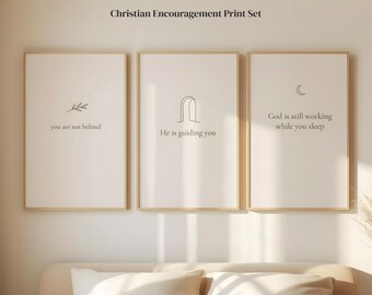 Christian Encouragement Print Set Minimalist Faith Wall Art Digital Download Set of 3 Printable Art Bible Scripture Art for Home Neutral