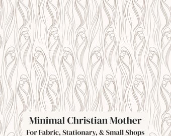 Minimal Christian Motherhood Seamless Pattern, Line Art Nursery Fabric Design (PNG Download)