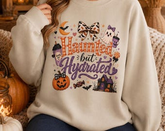 Haunted Sweatshirt, Gildan Crewneck with Spooky Halloween Design