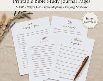 Printable Bible Study Journal Pages SOAP Verse Mapping Worksheet Prayer List Praying Scripture Christian