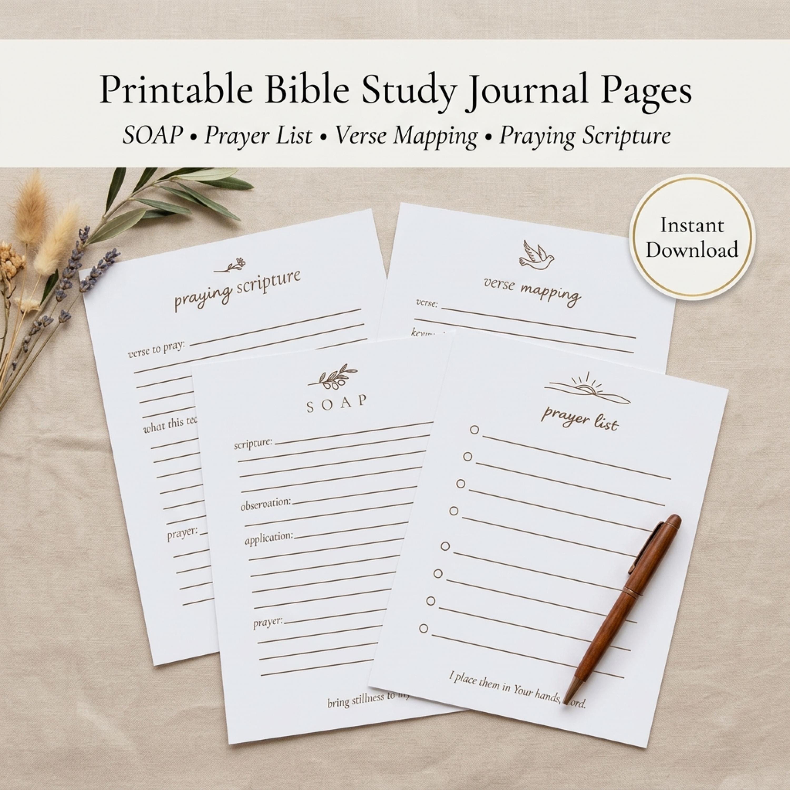 Printable Bible Study Journal Pages SOAP Verse Mapping Worksheet Prayer ...