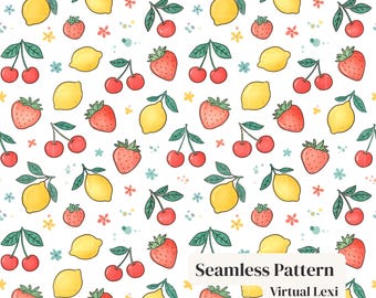 Strawberry Lemon Cherry Seamless Pattern | Summer Fabric Design (Digital Download)