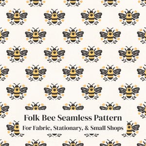 Folk Bumblebee Seamless Pattern | Transparent PNG for Fabric (Commercial Use) (Digital Download)