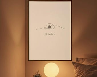 Arte mural cristiano minimalista "Él ha resucitado" (descarga digital)