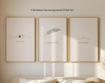 Zestaw chrześcijańskich drukowanych grafik ściennych Minimalistyczny wystrój wiary Neutralny religijny dom Nowoczesny Wielkanoc Pobierz