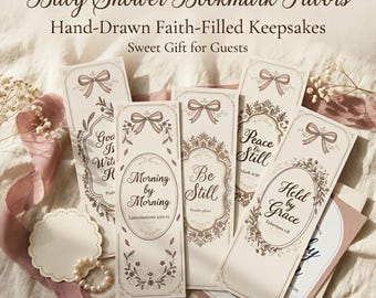 Baby Shower Bookmark Favors Christian Favor Floral Scripture Set Printable Sprinkle Guest