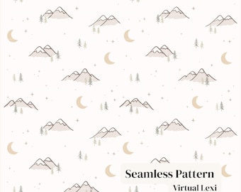 Mountain Forest Seamless Pattern | Neutral Nursery Wallpaper (Digital Download)