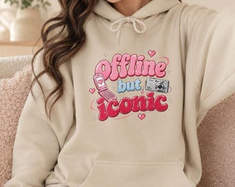 Y2K Graphic Hoodie, Offline But Iconic Retro Style Sweatshirt in Pastel Colors
