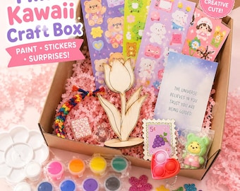 Mini Kawaii Craft Box For Kids Paint Your Own Wooden Flower Kit Sticker Surprise Box Birthday Party Favor Screen Free Activity