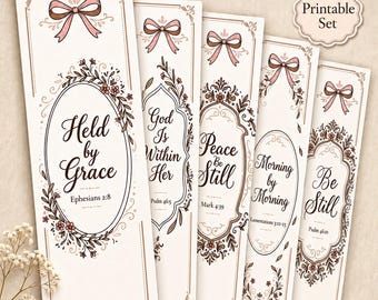 Printable Christian Bookmarks Set of 5 Bible Verse Bookmark JPG Baptism Favor Church Gift Womens Ministry Prayer Journal Wedding Favor Bride