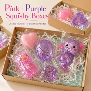 Squishy presentask rosa lila sensorisk leksakspaket Välj din låda sött squishy-paket barnpresent festfavorit stressavlastande leksak