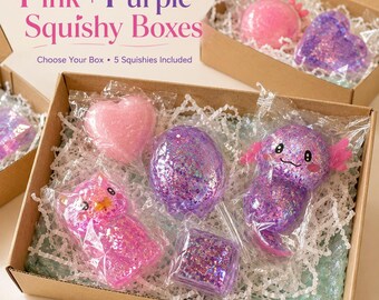 Squishy Gift Box Pink Purple Sensory Toy Bundle Choose Your Box Cute Squishy Pack Kids Gift Party Favor Stress Relief Toy