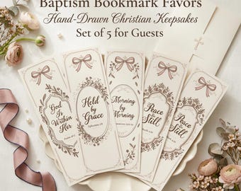 Baptism Bookmark Favors Christian Favor Set Floral Scripture Printable Guest Christening Keepsake