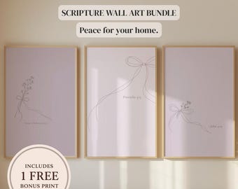 Christian Scripture Wall Art Bundle, Neutral Faith Prints (Digital Download)