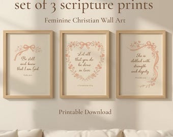 Christian wall art floral girly printable art for girls room scripture artwork gift for women faith print nursery set of 3 prints