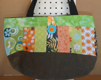 Patchwork Shoulder Bag W/button Loop Closure