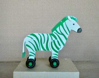 Wooden Zebra on wheels