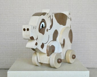 Wooden  Pig on wheels - Large