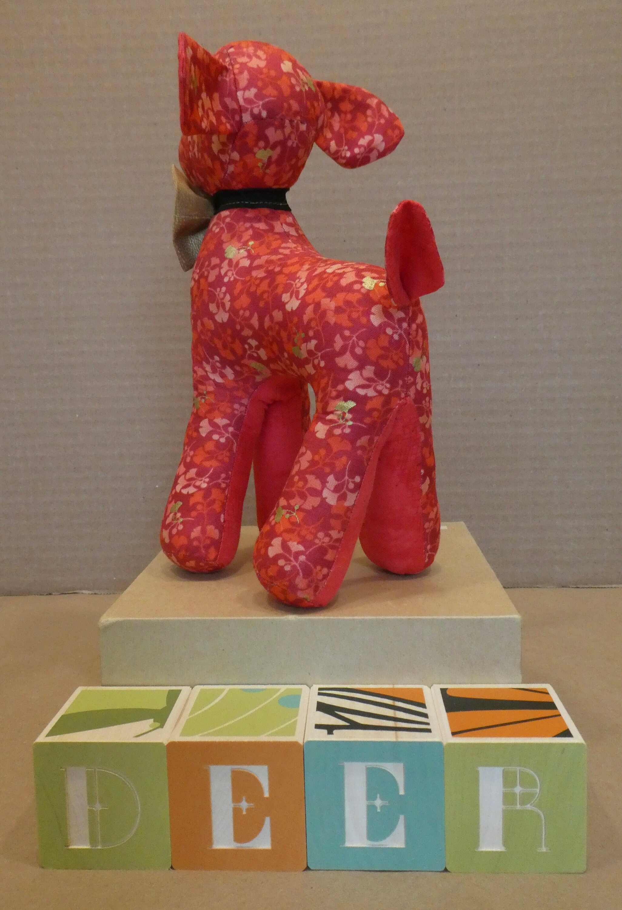 Deer Stuffed Toy in Red & Gold Ginkgo Leaves (small) - Etsy