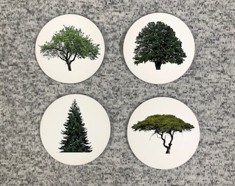 Tree Coasters, Glossy Drink Coasters, Set of 4