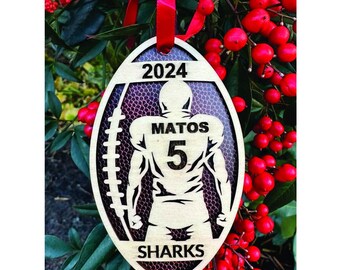 Adorno de jugador de fútbol personalizado / Decoración de madera para árbol de Navidad