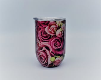 Floral Roses Stainless Steel Wine Tumbler, Valentine's Day Gift