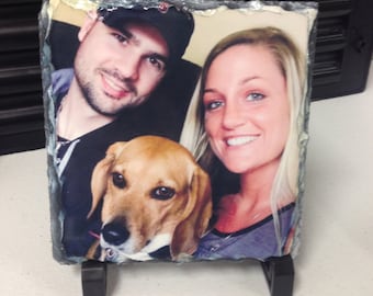 Pizarra fotográfica personalizada, piedra fotográfica, pizarra personalizada, piedra personalizada, exhibición de piedra, regalo fotográfico, foto de boda, regalo de boda, monumento conmemorativo para mascotas