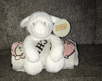 Personalized Baby Blanket, Lamb Plush Toy, Baby Shower Gift