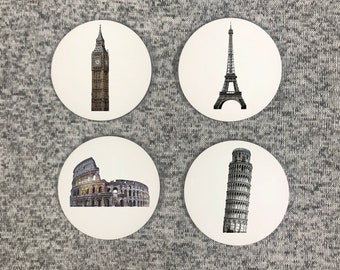 European Landmarks Coaster Set, Housewarming Gift