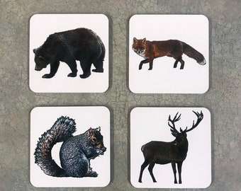 Woodland Animal Coasters, Set of 4, Cork Back