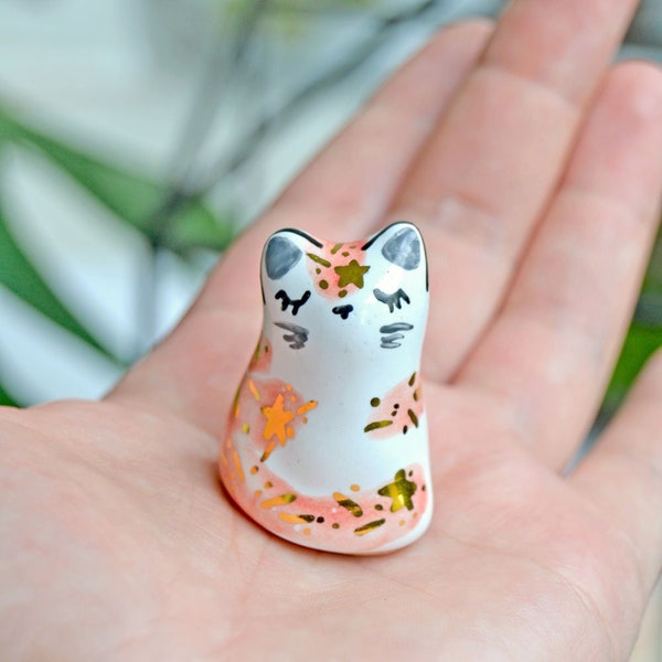 Figurine de chat de phases de lune, art de chat céleste, gâteau, pépites, chat de galaxie, chat de croissant de lune, Sailor Moon, chat en céramique, voie lactée